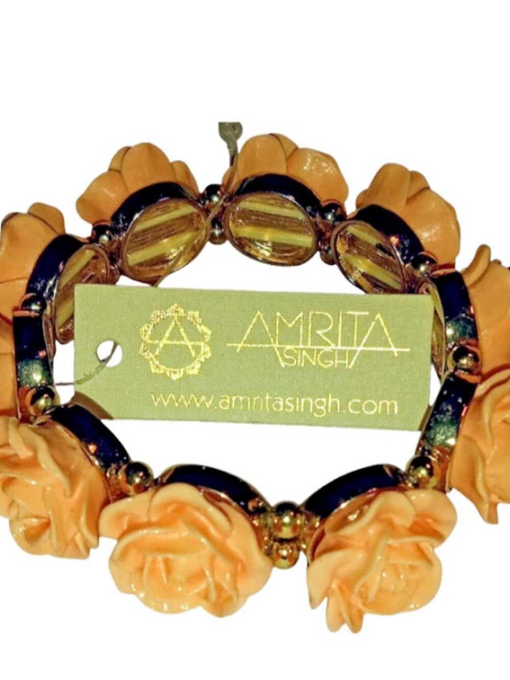 Amrita Singh Peach Rose Stretch Bracelet Gold Tone